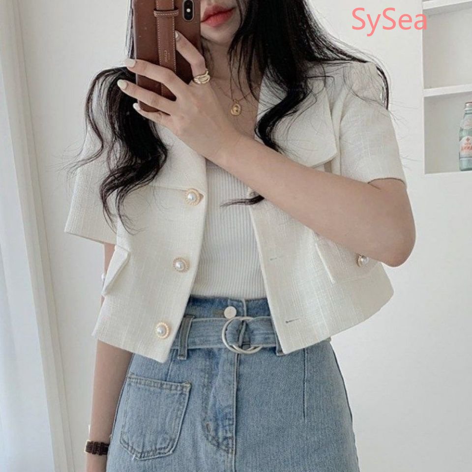 Áo Khoác Tay Ngắn Dáng Rộng Thời Trang Hàn Quốc Cho Nữ