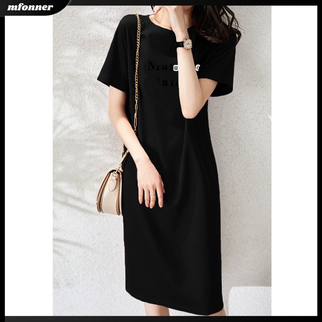 Đầm Thun Tay Ngắn Cổ Tròn Dáng Rộng In Họa Tiết Thời Trang Cho Nữ