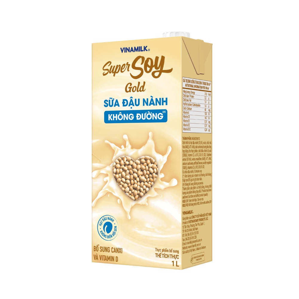 Thùng 12 Hộp Sữa đậu nành Super Soy Gold không đường 1L (Hộp giấy)
