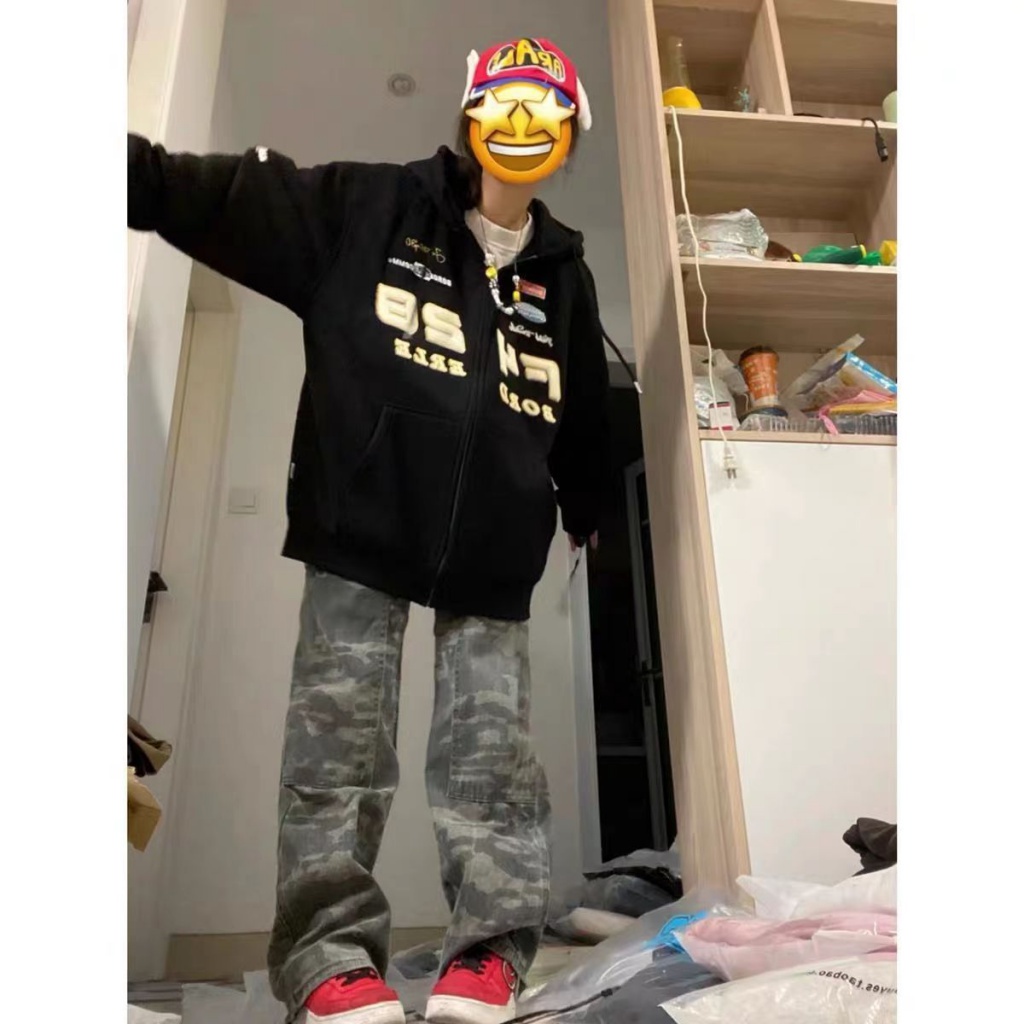 Áo Khoác Khóa Kéo In logo Phân Tử Phong Cách Đường Phố Retro