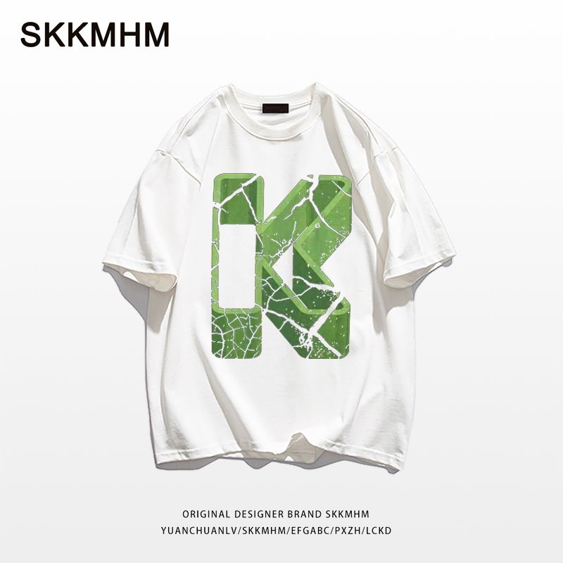 Crack clothes T-shirt 100% men's trendy brand all-match Loose Women's couple wear short sleeve round neck summer letter cotton R1AT