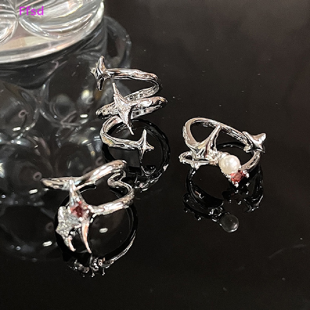 {Ffsd} Nhẫn Dạng Hở Đính Đá Zircon Ngôi Sao Xoắn Ốc Sáng Tạo Trang Sức Tiệc Tùng Bán Chạy