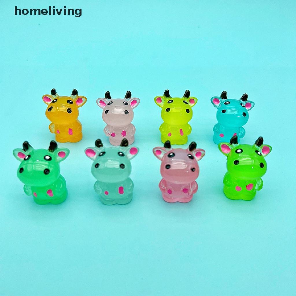 Bộ 2 Tượng Bò Hoạt Hình Mini Bằng Nhựa Resin Dạ Quang Trang Trí Tiểu Cảnh