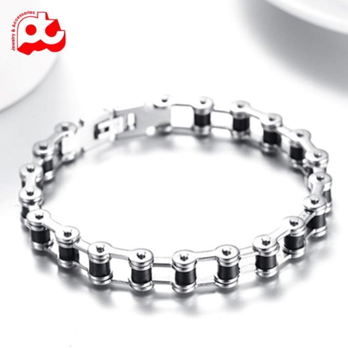 Lắc tay xích titan cao cấp đẹp sang trọng nam titan thép không gỉ kiểu dây xích xe ahihi.official màu trắng PTLTNA66