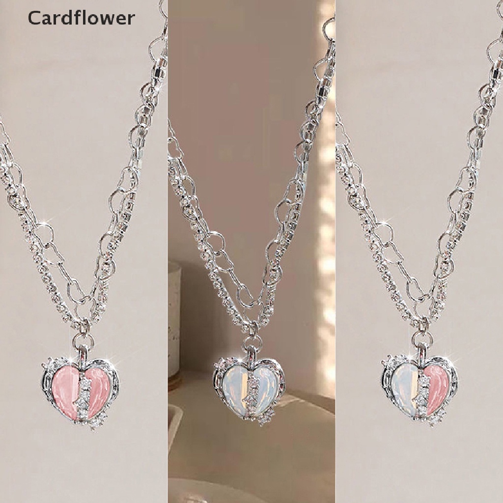 &lt; Cardflower &gt; Vòng Cổ Choker Nhiều Lớp Sáng Bóng Mặt Trái Tim Màu Bạc Thời Trang Trang Sức Tiệc Tùng Đang Giảm Giá