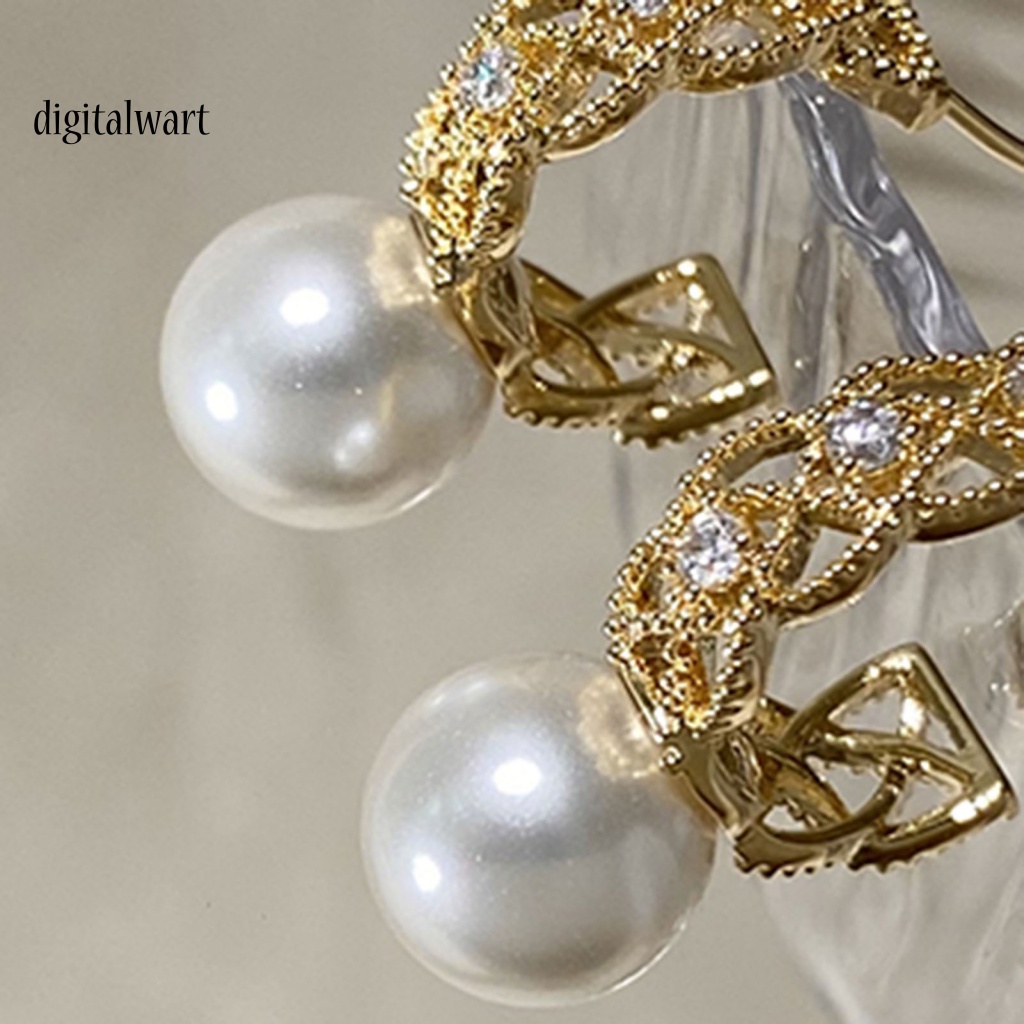 Kỹ Thuật Số| 1 Đôi Bông Tai Tròn Rỗng Đính Ngọc Trai Giả Lấp Lánh Thời Trang Dành Cho Nữ