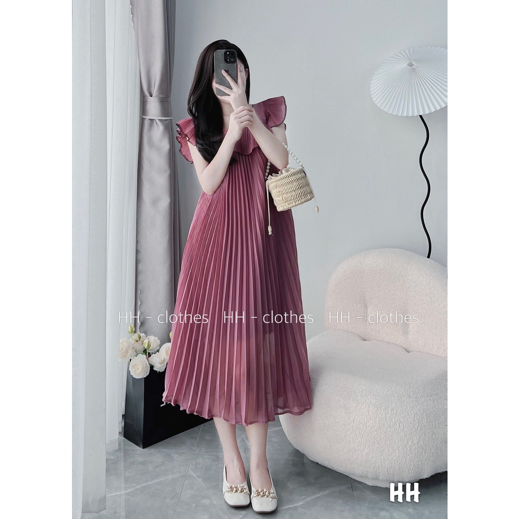 VÁY ĐI CHƠI, VÁY DẬP LY CỔ BÈO DÁNG DÀI XÒE XINH KHÔNG THỂ CHỊU NỔI