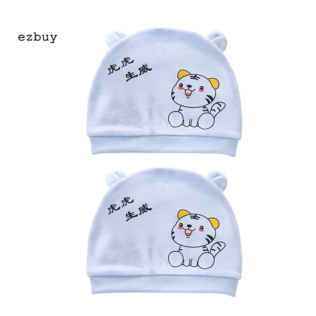 Set 2 Mũ Beanie Cotton Thoáng Khí Thoải Mái Họa Tiết Hoạt Hình Cho Bé Sơ Sinh