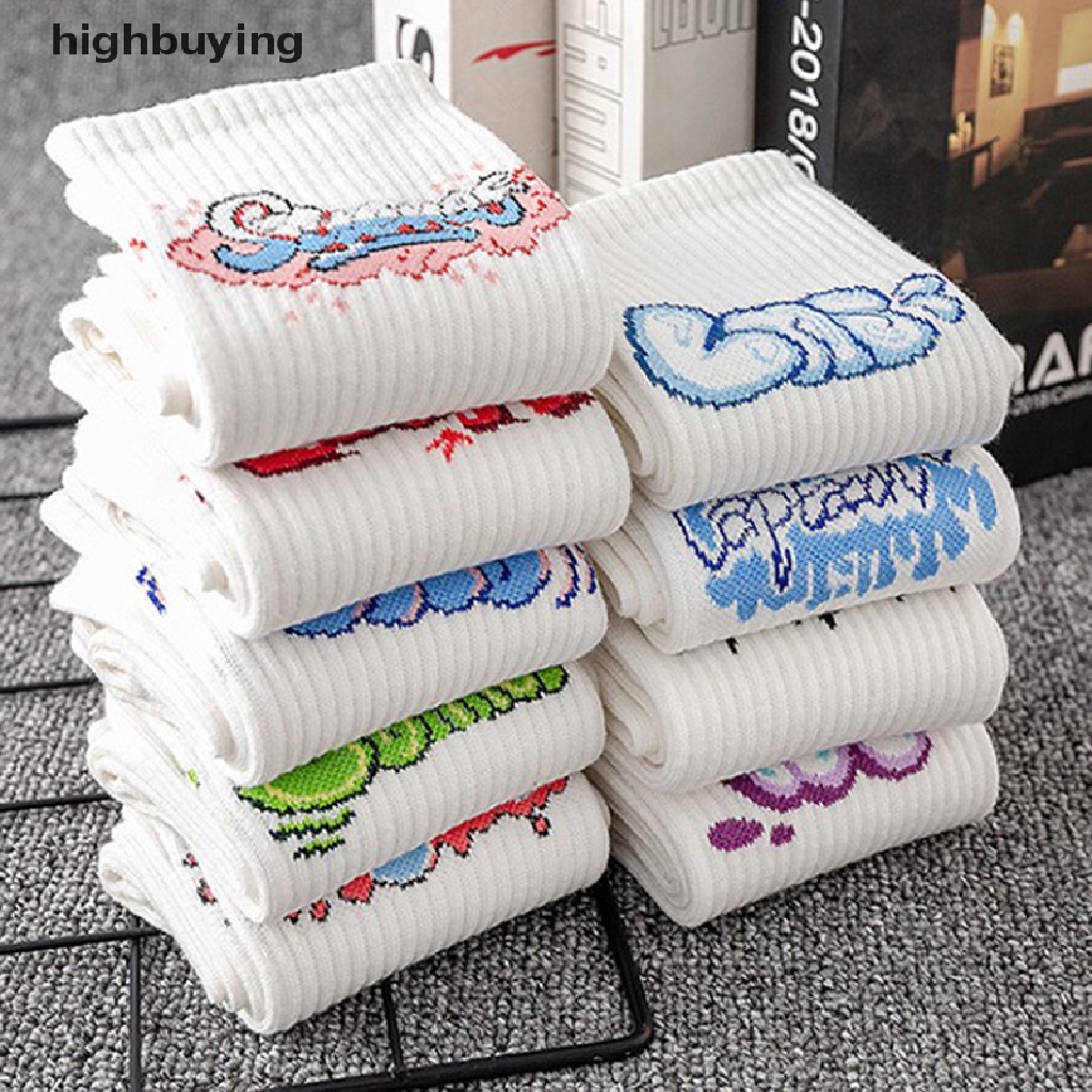 Đôi Vớ cotton Thoáng Khí Màu Trơn In Chữ Thời Trang Cho Nữ