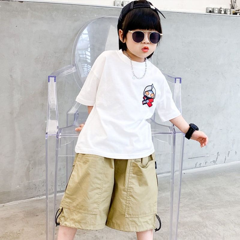 Áo Thun Cotton Trơn Ngắn Tay In Họa Tiết Hoạt Hình Phong Cách Hàn Quốc Thời Trang Mùa Hè Cho Bé Trai