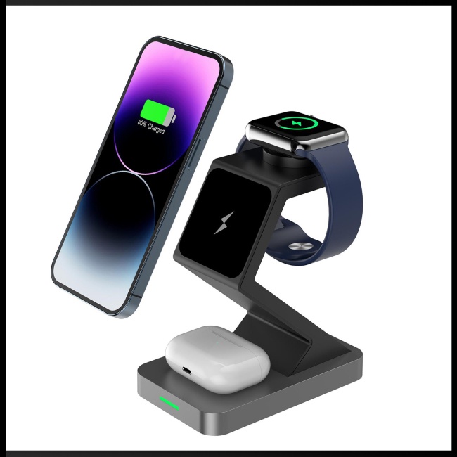 Đế Sạc Nam Châm 3 Trong 1 Zevaret 15w Sạc Nhanh Không Dây Cho Iphone Watch Airpods