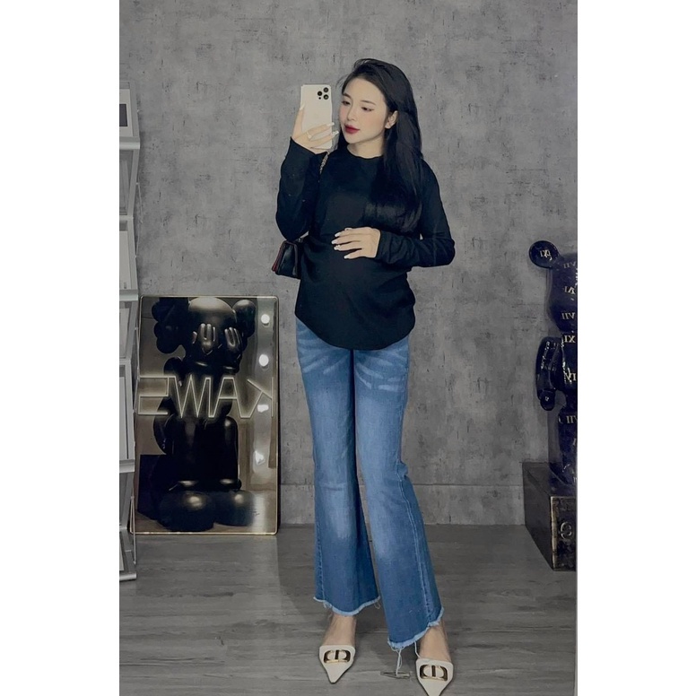 Quần Bầu Jeans Ống Loe Style Hàn Quốc Sành Điệu