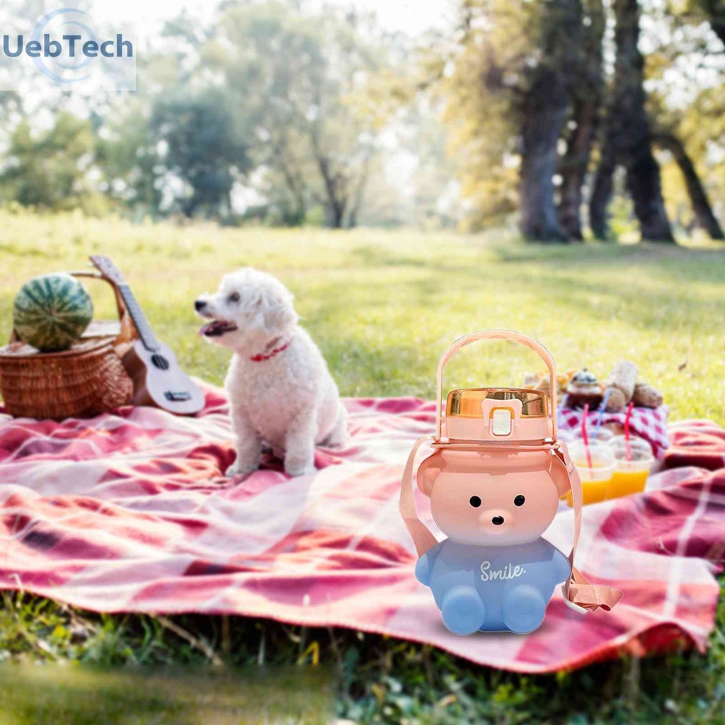 Cốc Uống Nước 1100ml Có Nắp Đậy Và Ống Hút Hình Gấu Dễ Thương