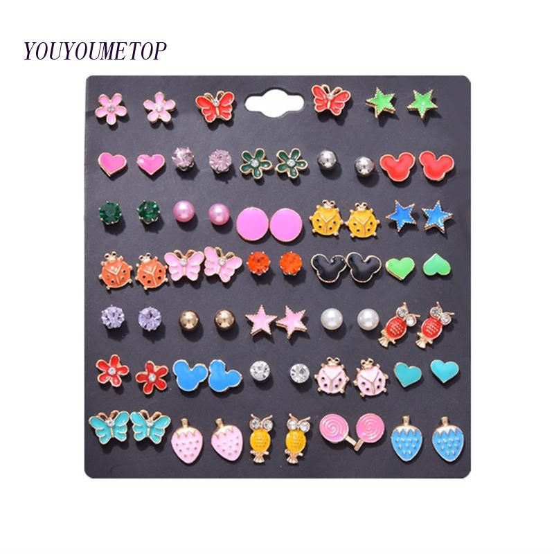 Set 33 Đôi Bông Tai Xỏ Lỗ Màu Sắc Tươi Sáng Không Gây Dị Ứng Thời Trang Cho Nữ