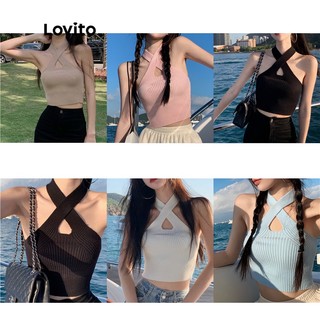 Áo tank top Lovito màu xanh dương/kaki L09185
