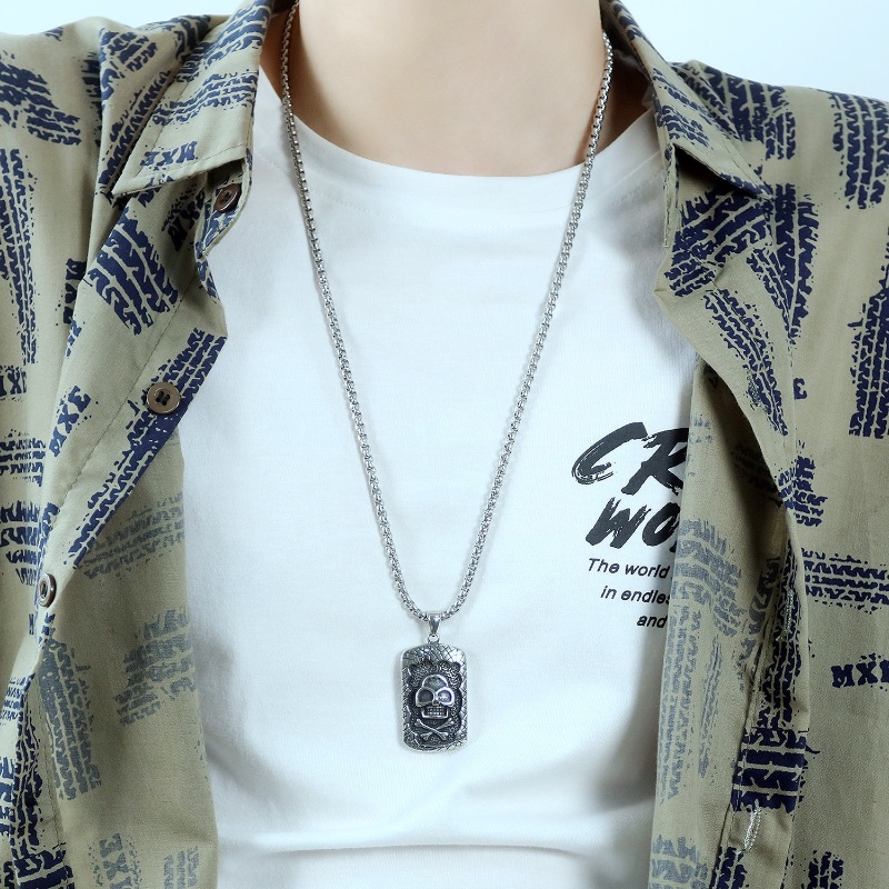 Vòng cổ Mặt Vuông Bằng Thép Titan Không Gỉ Phong Cách Hip Hop Punk Thời Trang Cho Nam Và Nữ