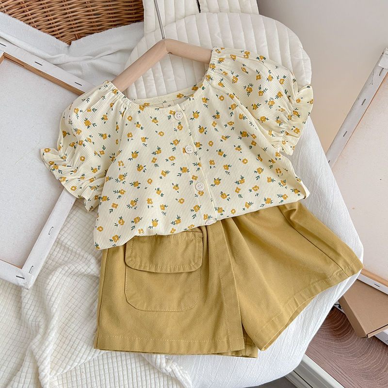 Áo Sơ Mi Tay Ngắn Họa Tiết Chấm Bi Và Hoa Phong Cách Hàn Quốc Thời Trang Mùa Hè Cho Bé Gái