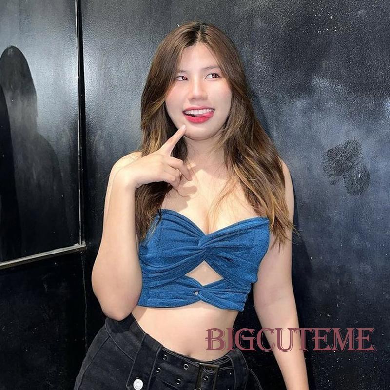 [] - Áo Croptop Hở Vai Hở Lưng Màu Trơn Thắt Nút Thời Trang Đường Phố Câu Lạc Bộ Đường Phố Cho Nữ