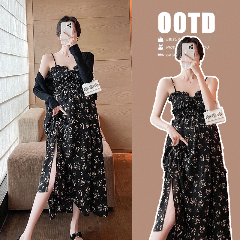 Set Đầm Bầu Vải Voan Hai Dây Xẻ Tà Thời Trang Chất Lượng Cao