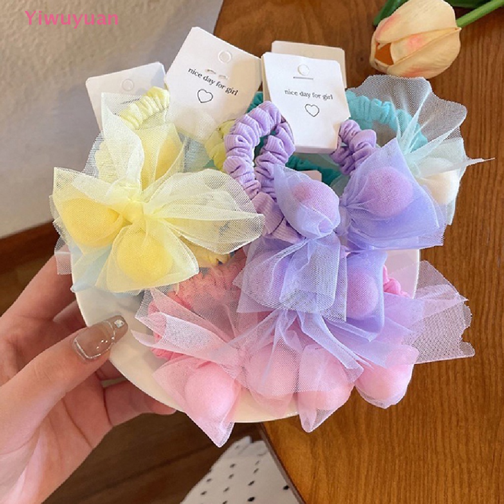 Dây Buộc Tóc Cao Su Organza Co Giãn Màu Kẹo Hình Nơ Dễ Thương Cho Bé Gái