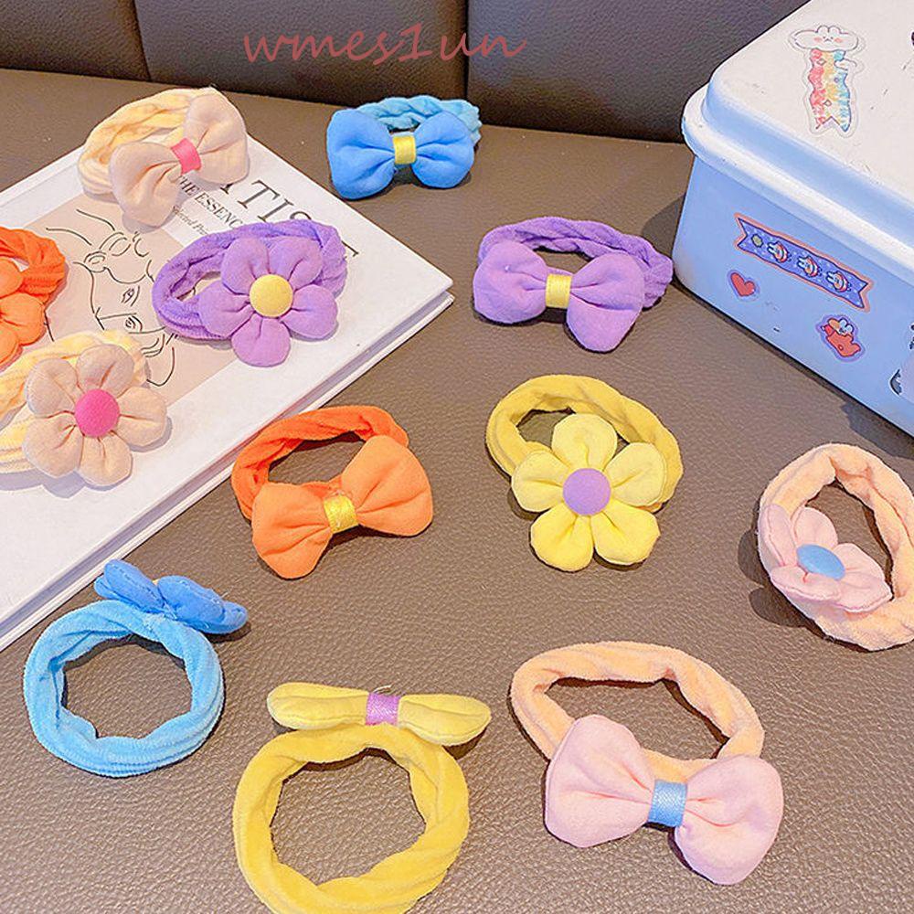 Set 6 Dây Buộc Tóc Đính Nơ Họa Tiết Hoa Dễ Thương Phong Cách Vintage WMES15H