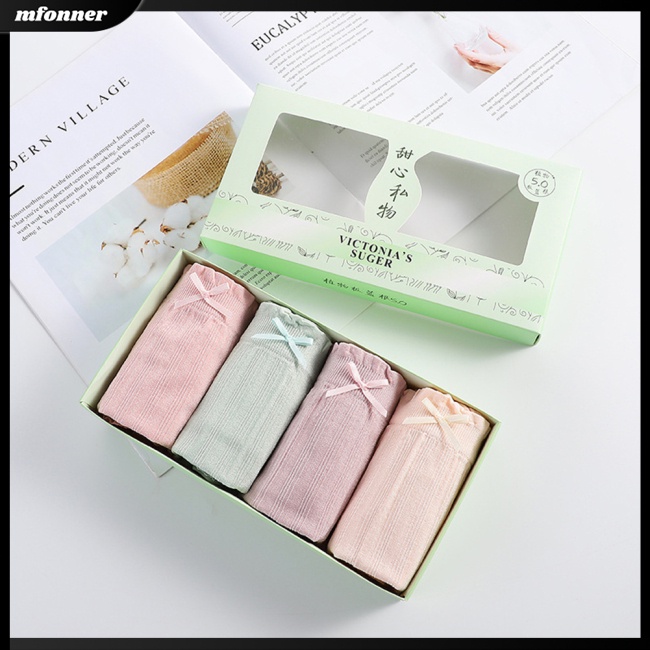 Set 4 Quần Lót Cotton Không Đường May Màu Sắc Thời Trang Cho Nữ