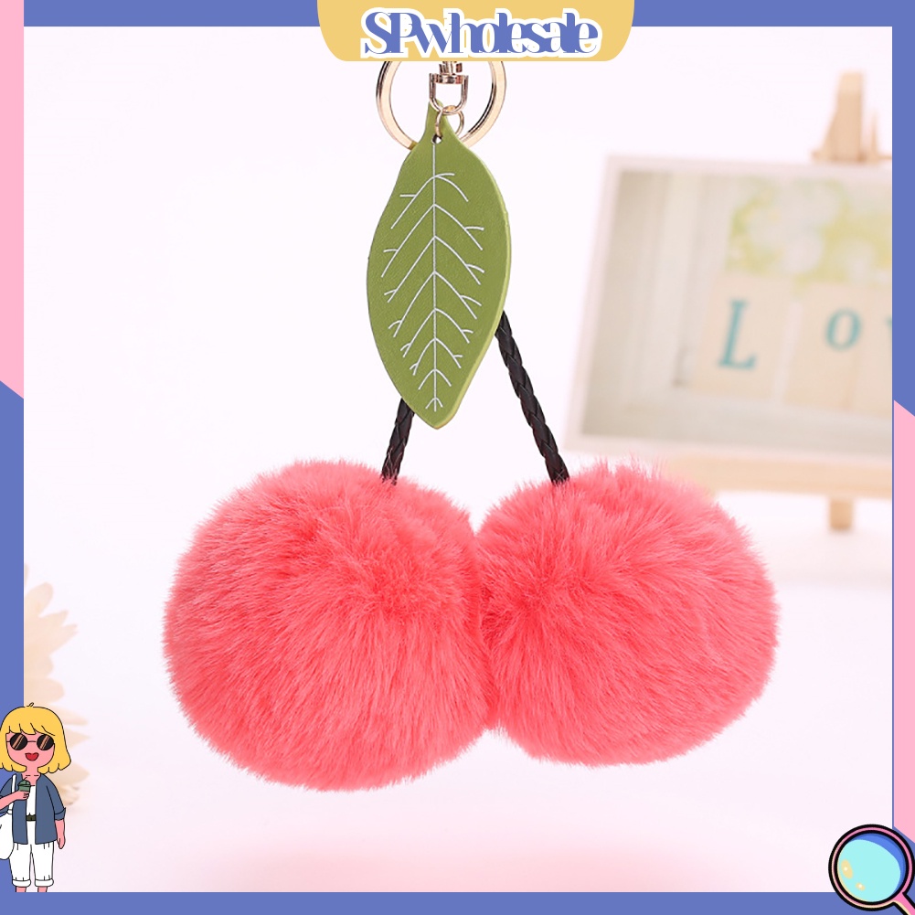 <SPwholesale> Móc Khóa Quả Cherry Giả Lông Xù Mềm Mại Dễ Thương