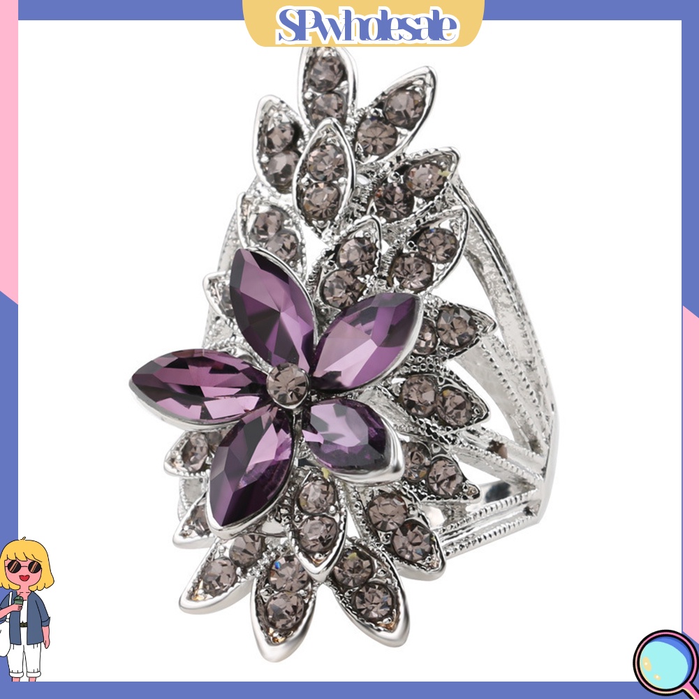 <SPwholesale> Nhẫn Dát Đá Zircon Hình Hoa Rỗng Quà Tặng Trang Sức Cho Nữ