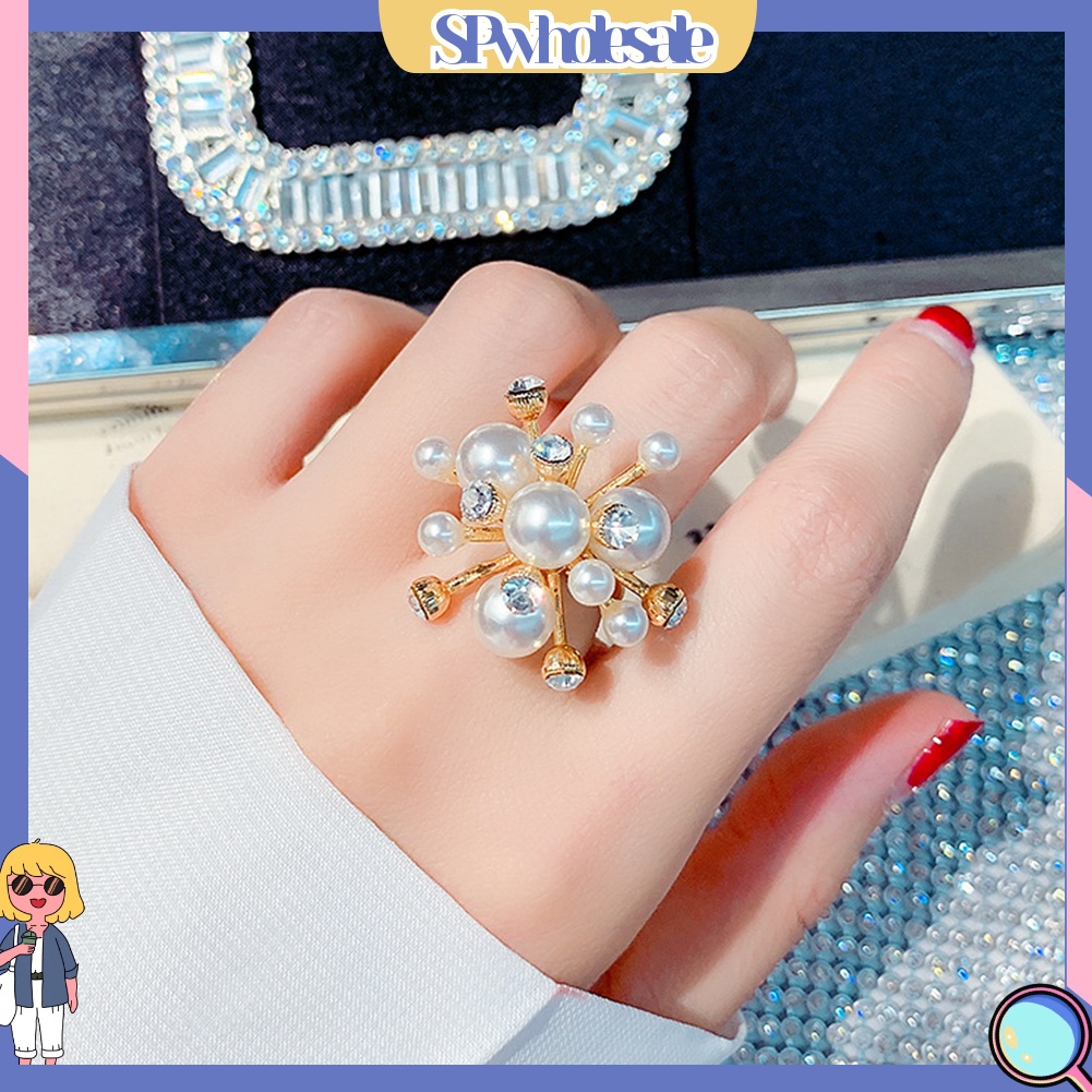 <SPwholesale> Nhẫn Hở Hình Bông Tuyết Đính Ngọc Trai Nhân Tạo Thời Trang