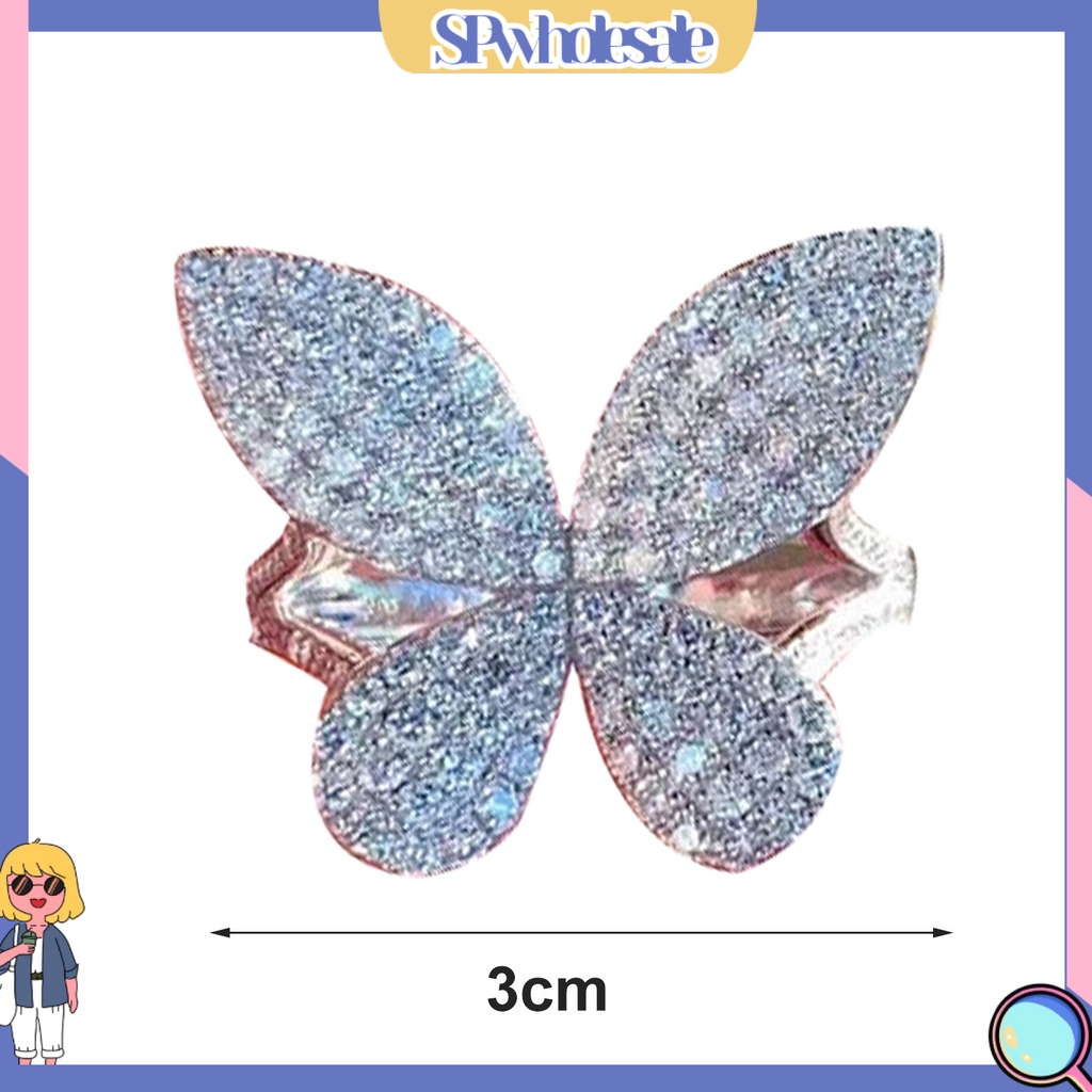 <SPwholesale> Nhẫn Hở Hình Bướm Đính Đá Sáng Lấp Lánh Có Thể Điều Chỉnh Được Trang Sức Sang Trọng Cho Nữ