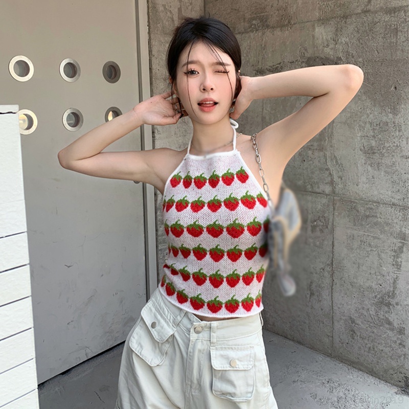 Áo Croptop Hai Dây Dáng Ôm Phong Cách Hàn Quốc Ngọt Ngào Cho Nữ