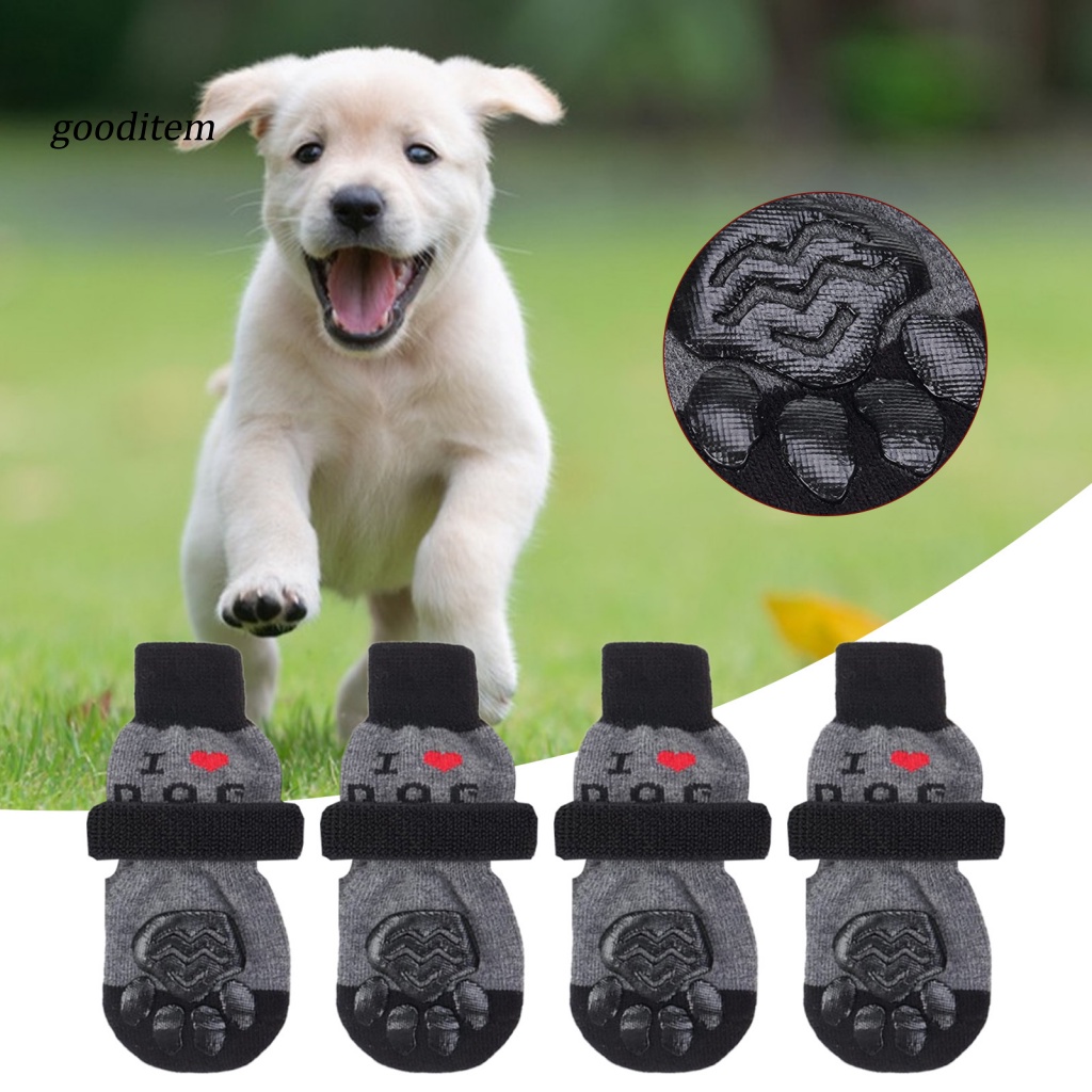 Set 4 Đôi Vớ Chống Trượt In Họa Tiết Dễ Thương Bảo Vệ Chân Cho Thú Cưng