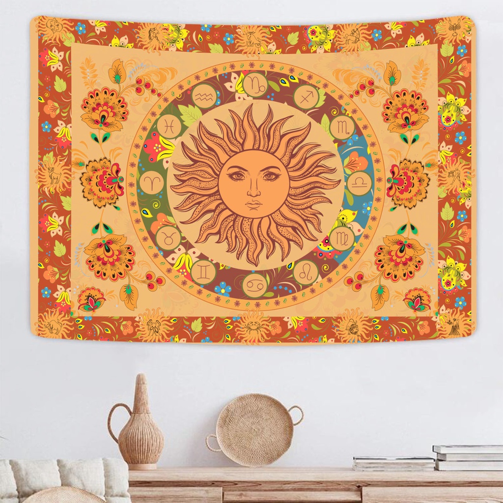 Thảm Treo Tường Họa Tiết Mặt Trời Helios Màu Vàng