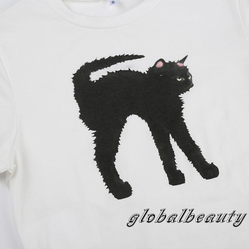 Áo Thun Tay Ngắn Cổ Tròn In Hình Mèo Thời Trang Mùa Hè Dành Cho Nữ