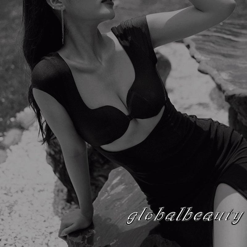 Đầm Tay Ngắn Hở Lưng Xẻ Tà Màu Sắc Thời Trang Dành Cho Nữ