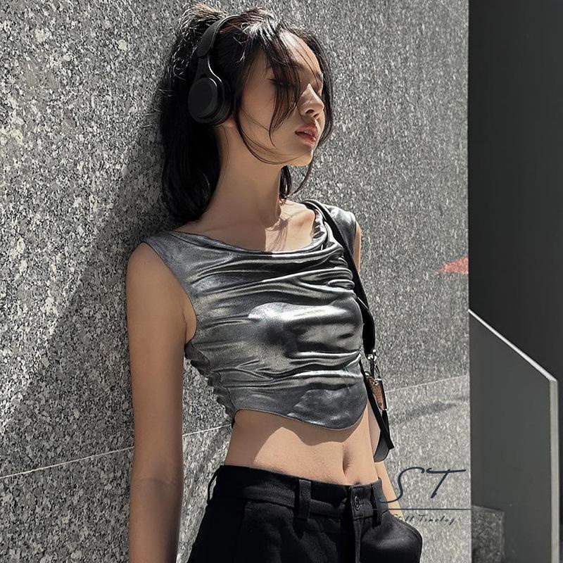 Áo Thun Không Tay Cổ Tròn Viền Cong Màu Trơn Thời Trang Mùa Hè CY03 Cho Nữ