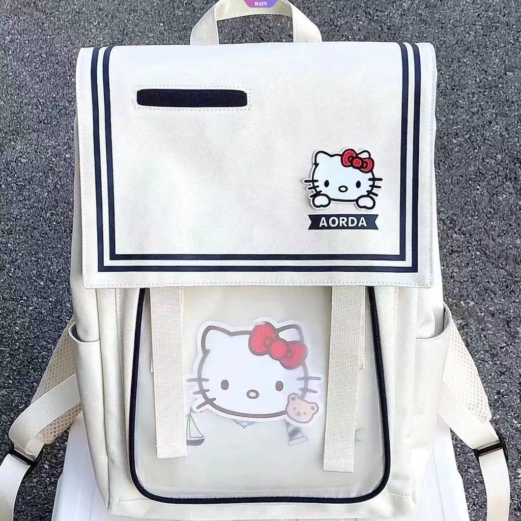 Ba Lô Oxfordfabric Hoạt Hình Sanrio Hello Kitty Đơn Giản Nhiều Ngăn Có Khóa Kéo Sức Chứa Lớn Cho Nữ Sinh [RAIN]