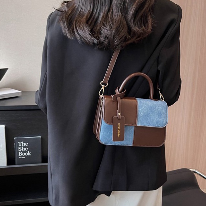 Túi Đeo Vai Hình Vuông Phối Màu Tương Phản Phong Cách Pháp Cổ Điển Thời Trang Cho Nữ