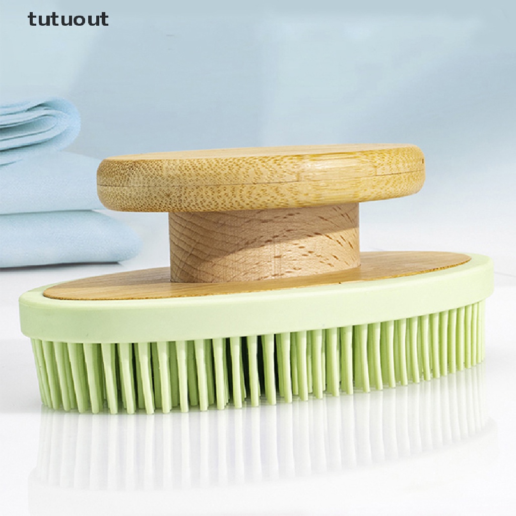 Bàn Chải Tắm Bằng Silicon Với Tay Cầm Bằng Tre Tiện Dụng