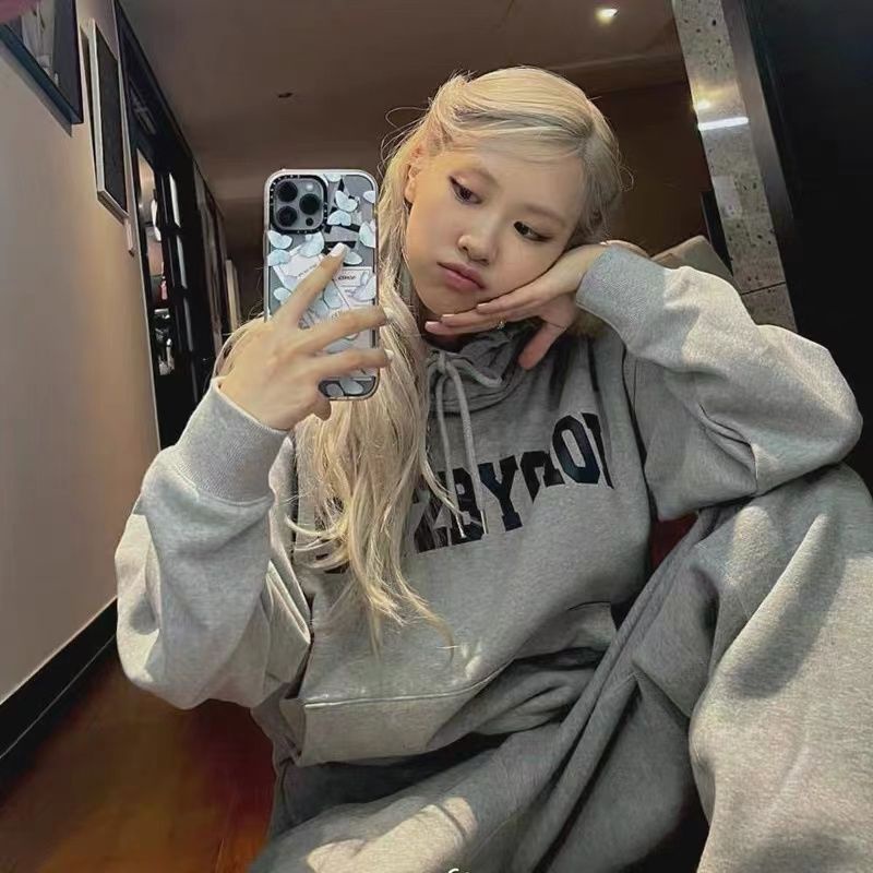 Áo Hoodie Dáng Rộng In Chữ BLACKPINK ROSE Phong Cách Hàn Quốc Thời Trang Cho Cặp Đôi