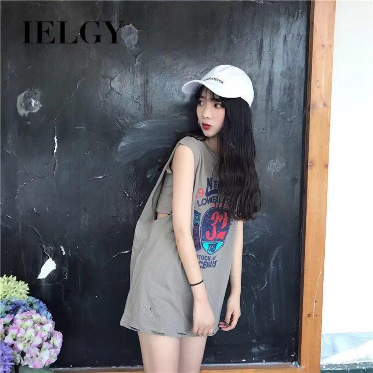 IELGY    Áo Thun Lửng Không Tay Thời Trang Dành Cho Nữ