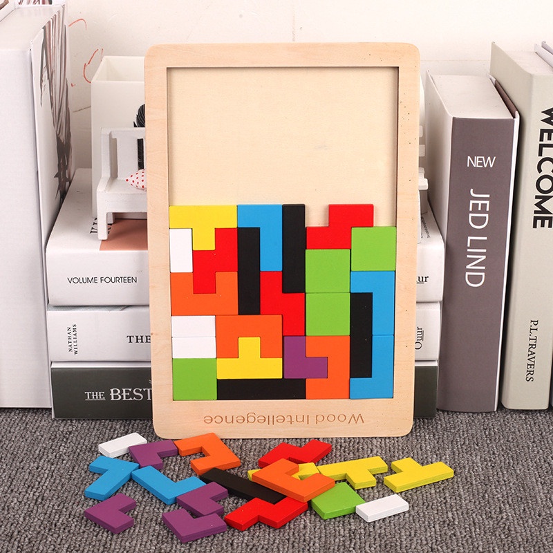 Đồ Chơi Xếp Hình Tetris 3D Khung Gỗ Nhiều Màu Sắc Dễ Thương Cho Bé