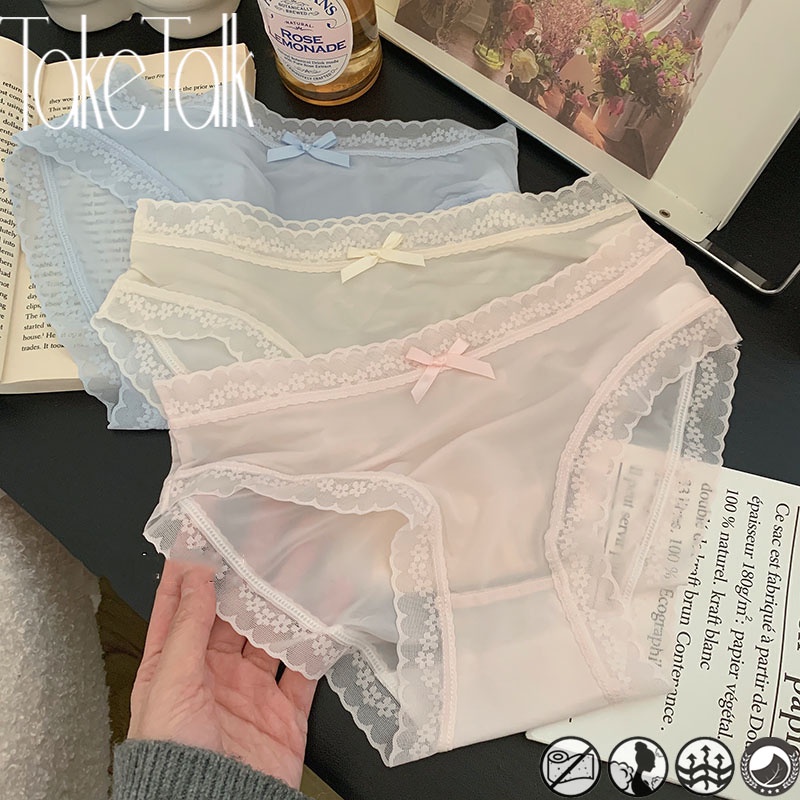 Take Talk Quần Lót Lụa Lạnh Mềm Mại Không Đường May Đính Nơ Quyến Rũ Cho Nữ
