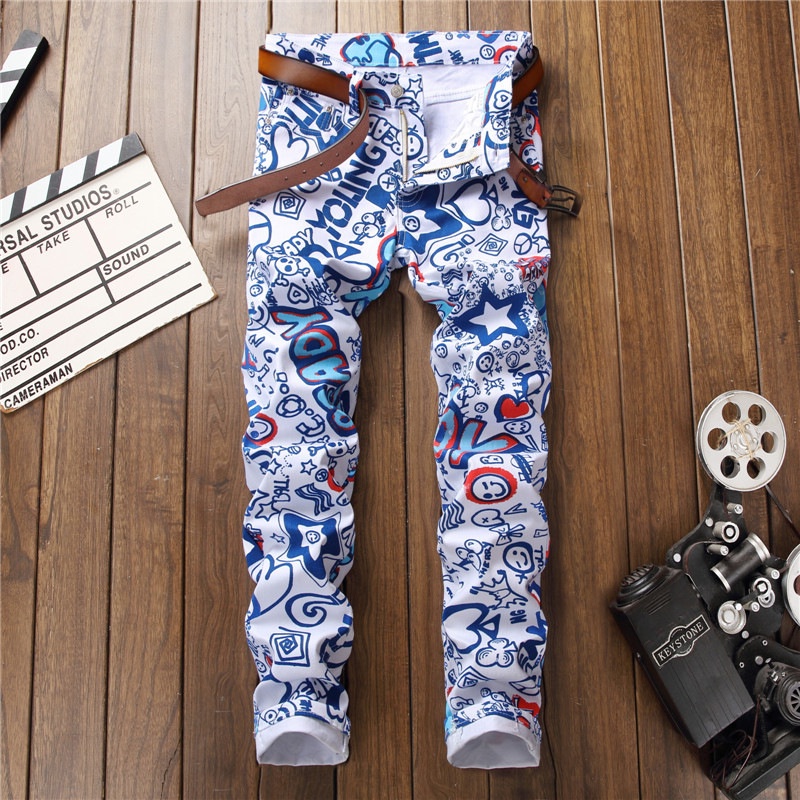 Quần jeans Nam Lưng Thun In Họa Tiết 3D Thời Trang Thu Đông 2018