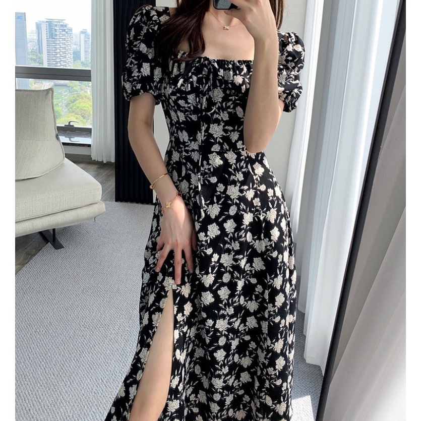NRVP Đầm Dài Tay Ngắn In Hoa Độc Đáo Thời Trang Mùa Hè Hàn Quốc 2023 Dành Cho Bạn Nữ