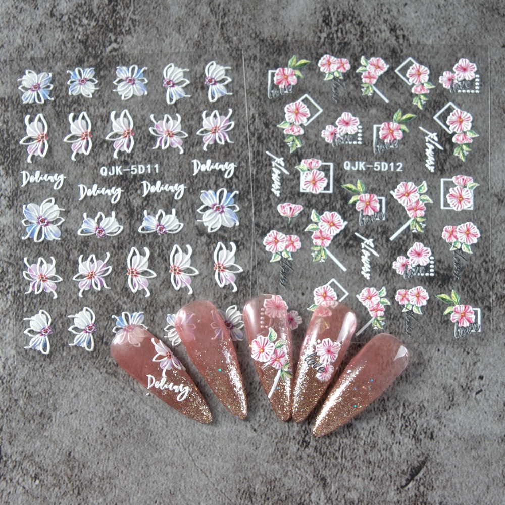 Nhãn Dán Acrylic Dập Nổi Hình Hoa Cúc Năm Cánh 5D Trang Trí Móng Tay