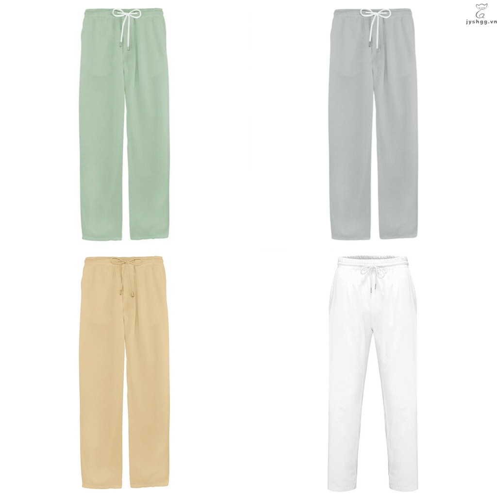 Quần Dài Nam Vải Lanh Cotton Mềm Mại Lưng Thun Rút Dây Thời Trang Đi Biển
