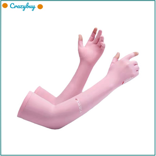 Cr 1 Cặp Găng Tay Chống Nắng Bằng Lụa Lạnh Mỏng Có Lỗ Xỏ Ngón Cái Bảo Vệ Tay Chống
