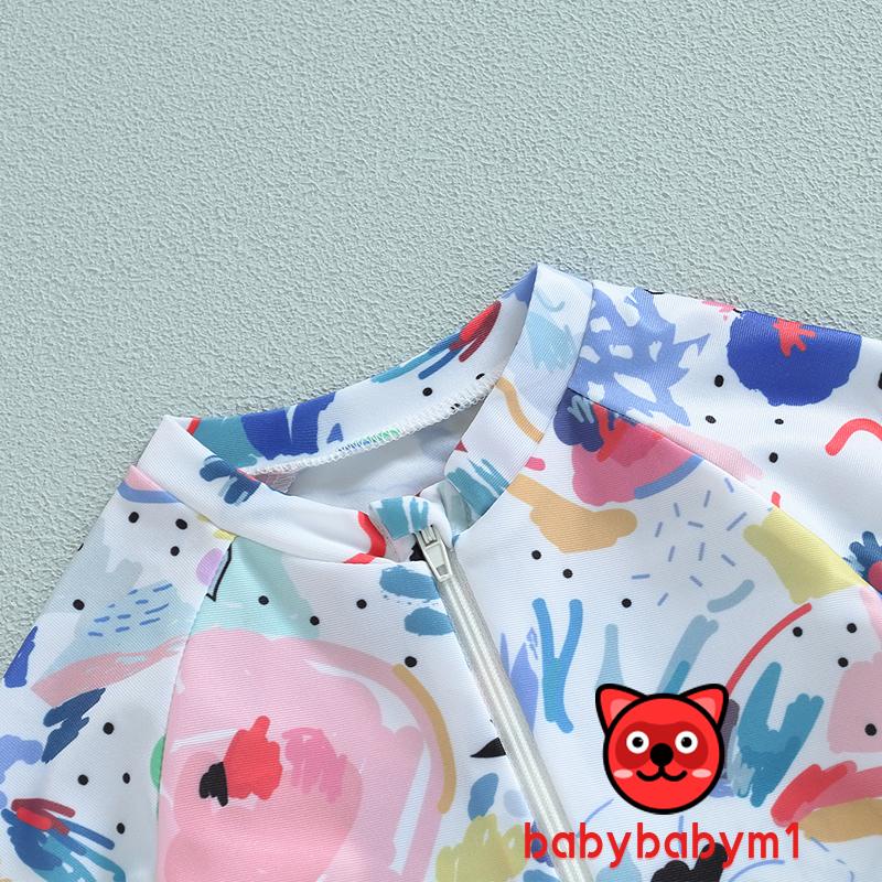 Bộ Đồ Bơi Tay Ngắn Có Khóa Kéo In Họa Tiết Màu Nước Dễ Thương Cho Bé