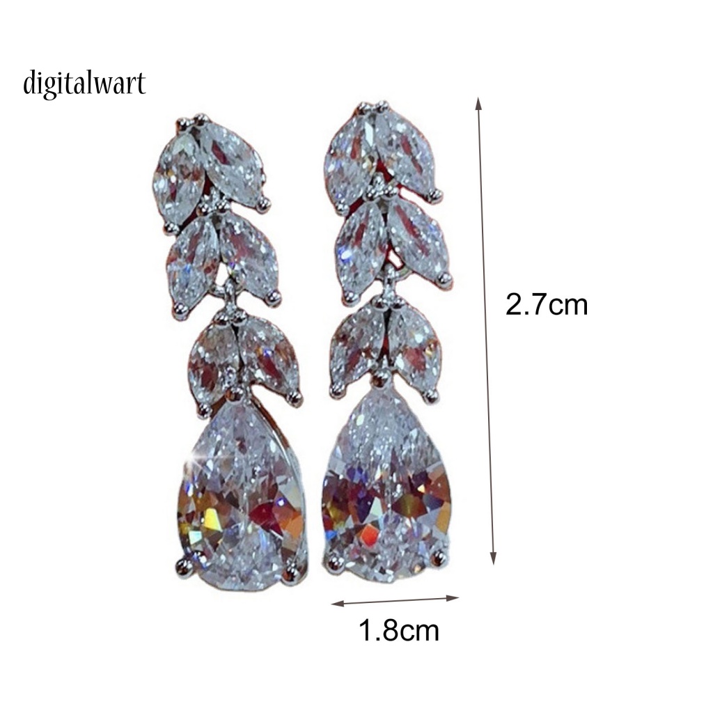 Kỹ Thuật Số| 1 Đôi Bông Tai Dáng Dài Hình Chiếc Lá Đính Đá Zircon Thanh Lịch Dành Cho Đám Cưới